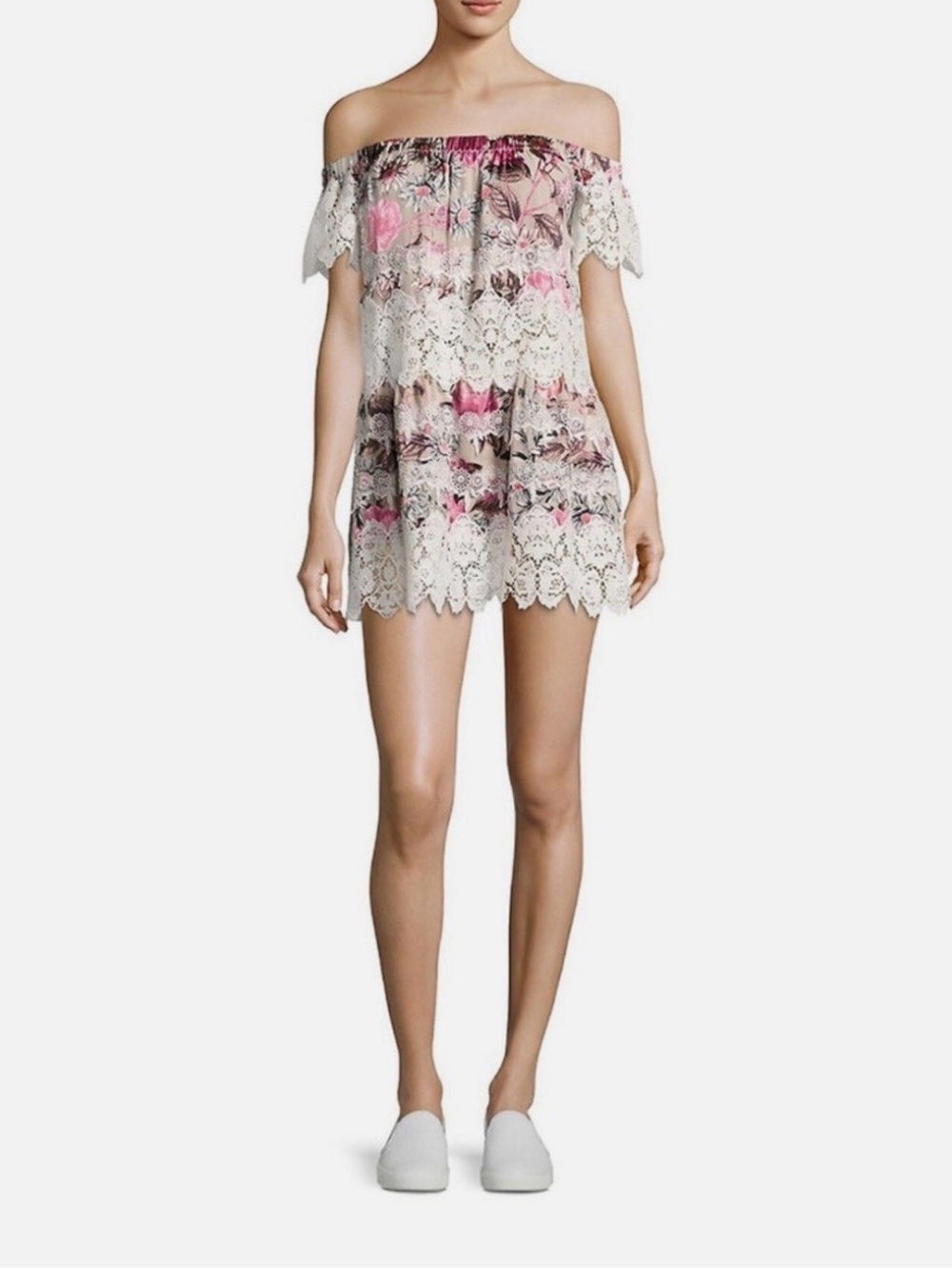 For Love & Lemons Cadance Off-Shoulder Floral Lace Mini Dress size XS